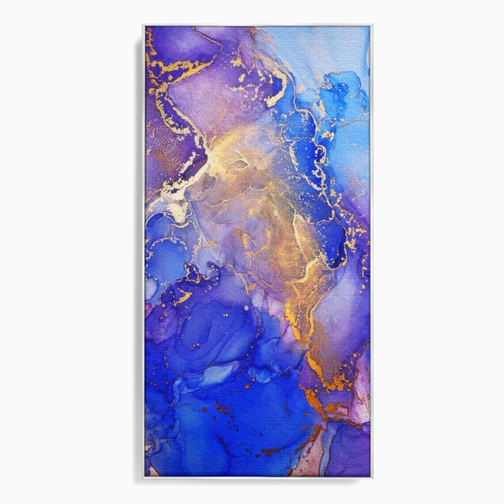 Tablou canvas cu pictura abstracta cu efect de marmura, in rama de aluminiu argintiu